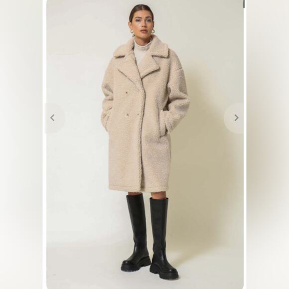 line and dot agnes cream oversized long teddy jacket trench coat Medium Large - Picture 7 of 15